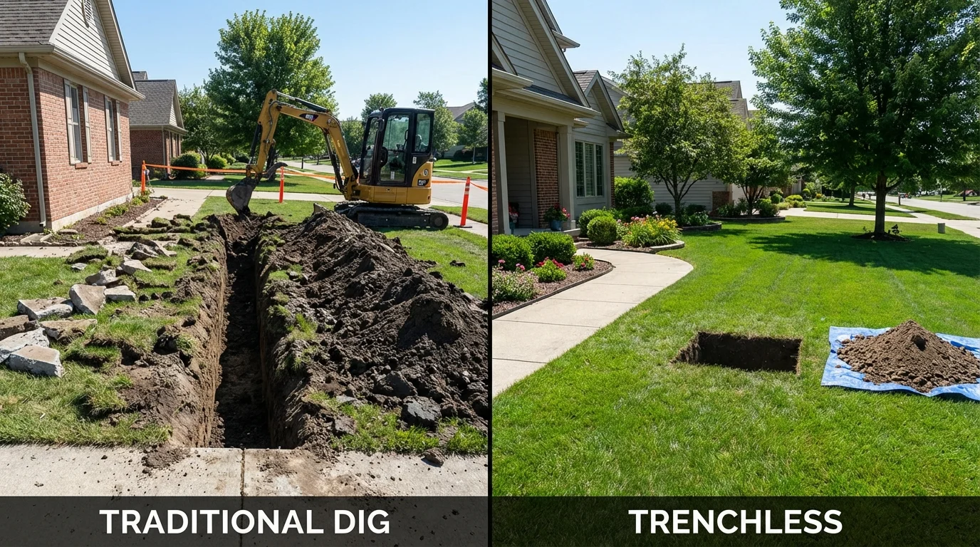 Trenchless sewer repair with minimal yard damage versus traditional excavation in Cayce, SC